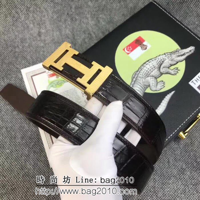 愛馬仕HERMES 進口鱷魚腹皮 精工製作 鋼材質五金件高端男士皮帶 HHG1337